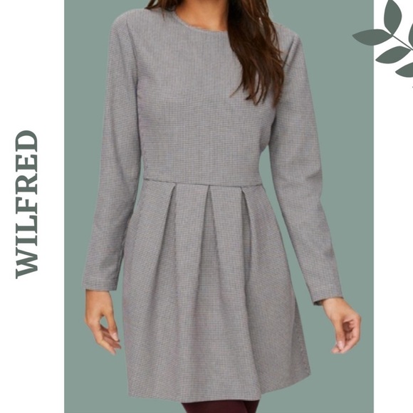 Wilfred Dresses & Skirts - Wilfred Long Sleeve Knit Jersey Grey Mini Dress Pleated Skirt Size 0